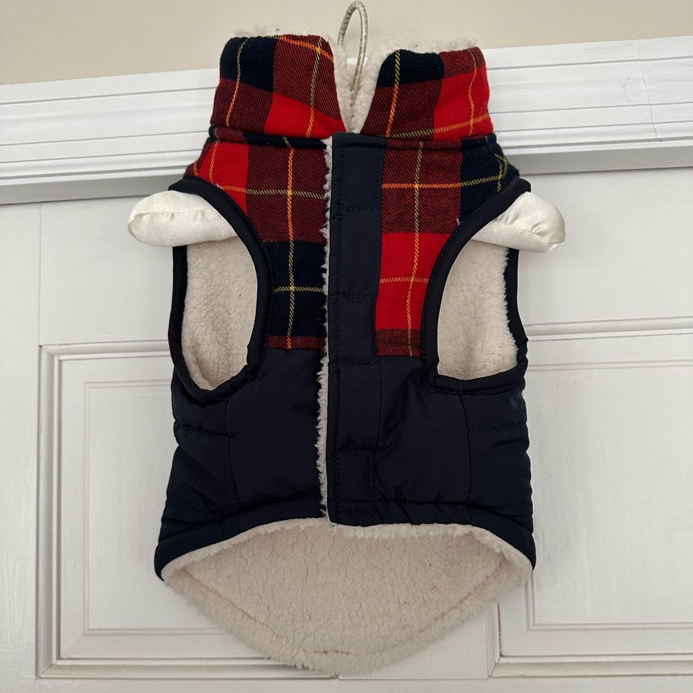 Red and Navy Plaid Dog Jacket Size Small
